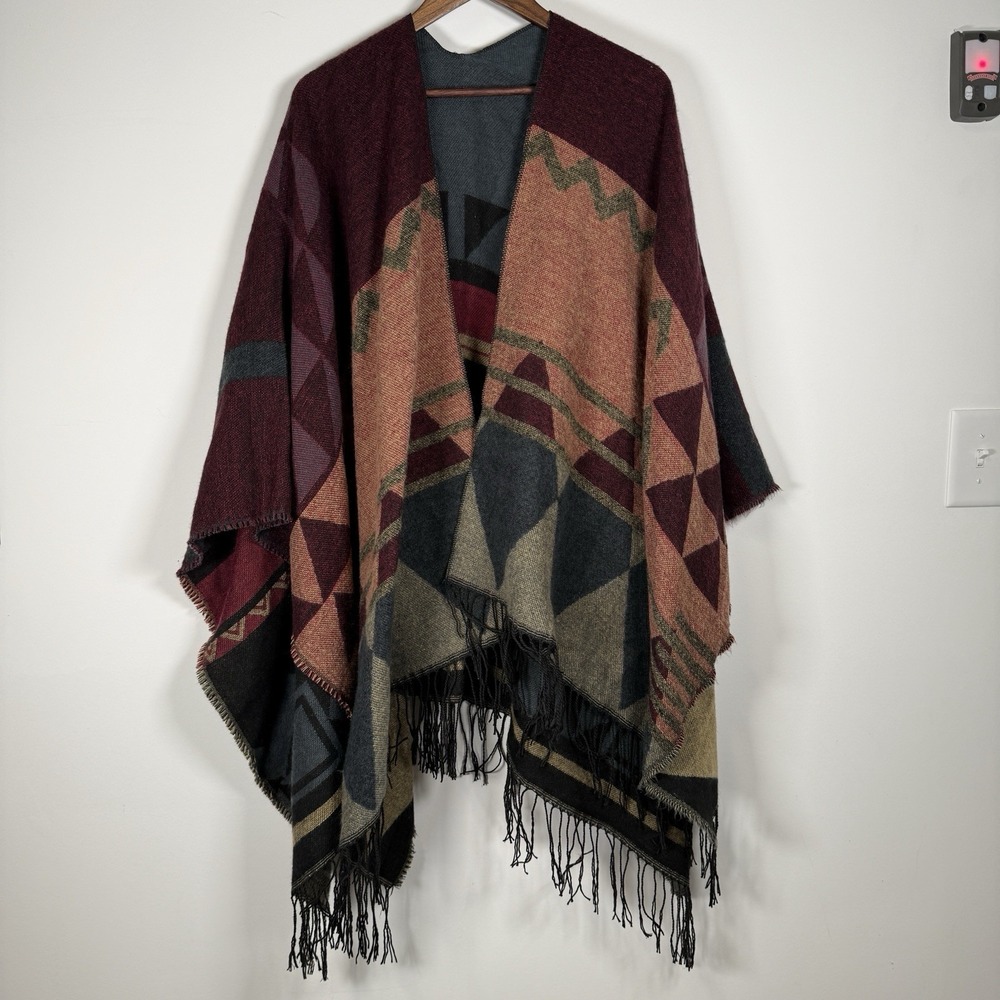 Women's Ryan's Aztec Black Teal Purple One Size Fringe‎ Hem